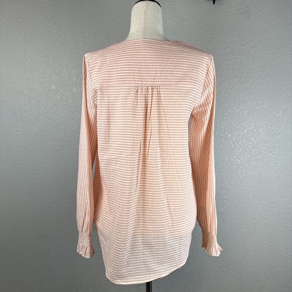 Sundance Womens Smocked V-Neck Julia Top Size S Pink Striped Cotton Long Sleeve - Picture 5 of 8